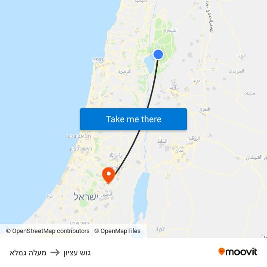 מעלה גמלא to גוש עציון map