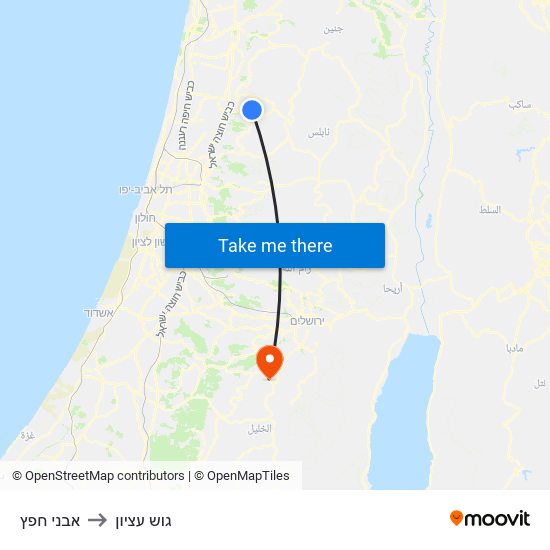 אבני חפץ to גוש עציון map