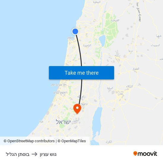 בוסתן הגליל to גוש עציון map