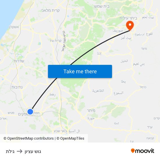 גילת to גוש עציון map