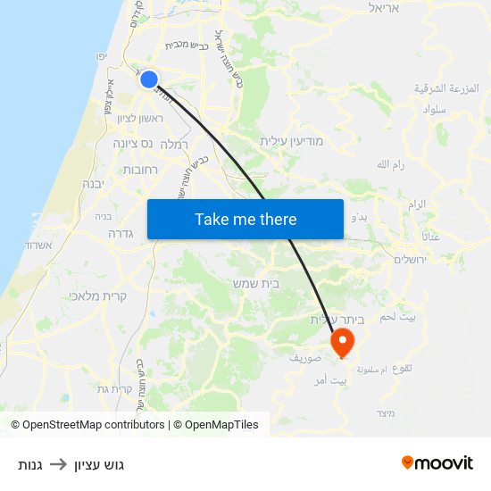 גנות to גוש עציון map