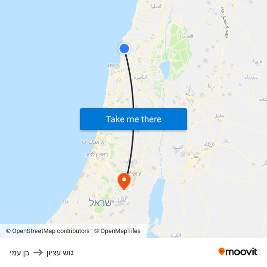 בן עמי to גוש עציון map