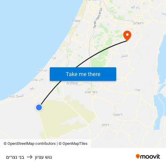 בני נצרים to גוש עציון map