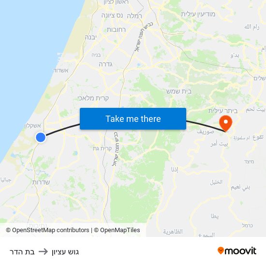 בת הדר to גוש עציון map