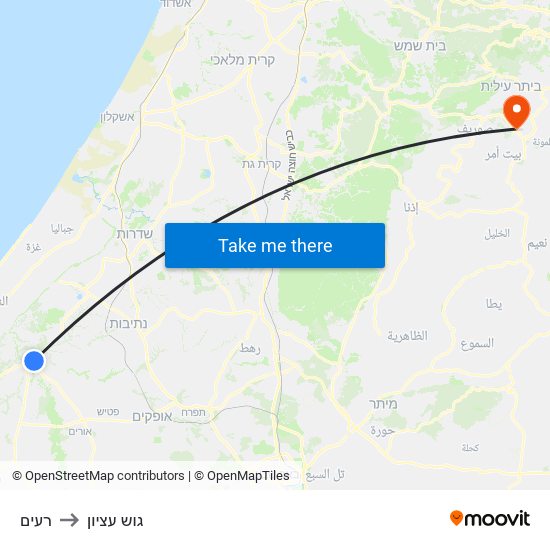 רעים to גוש עציון map