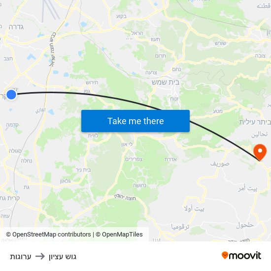 ערוגות to גוש עציון map