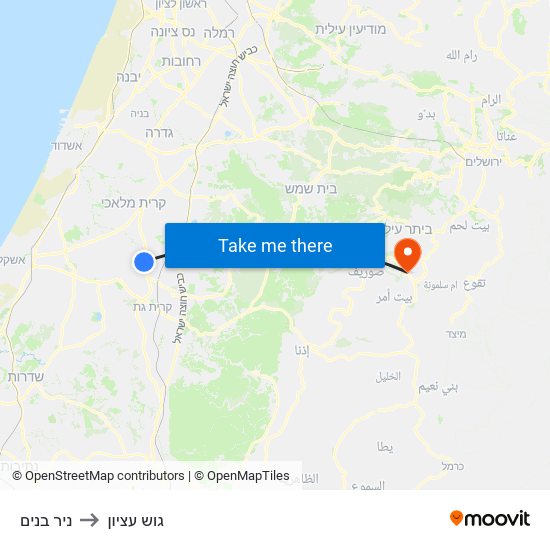 ניר בנים to גוש עציון map