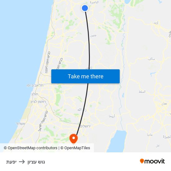 יפעת to גוש עציון map