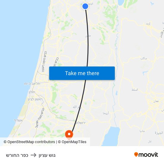 כפר החורש to גוש עציון map