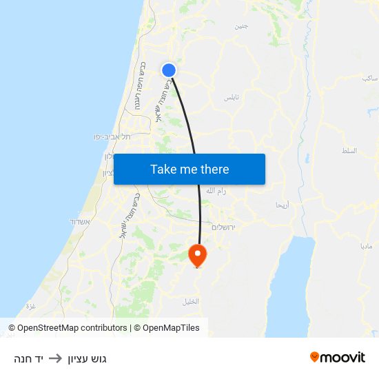 יד חנה to גוש עציון map