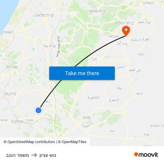 משמר הנגב to גוש עציון map