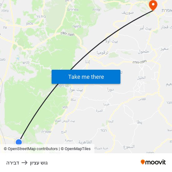 דבירה to גוש עציון map