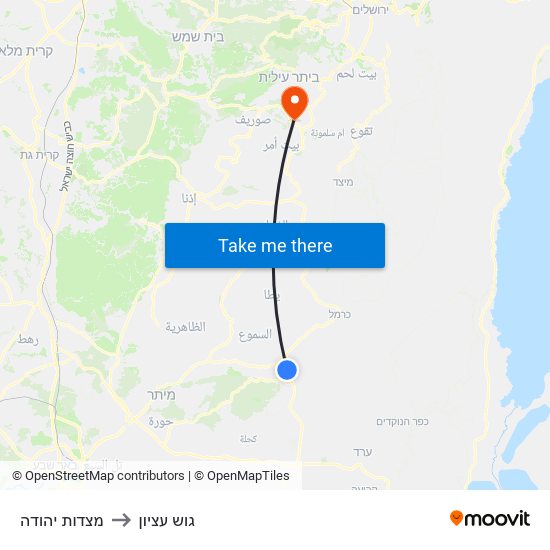 מצדות יהודה to גוש עציון map