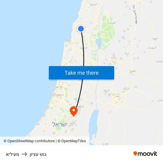 מעיליא to גוש עציון map