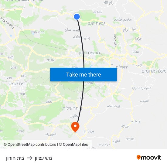 בית חורון to גוש עציון map