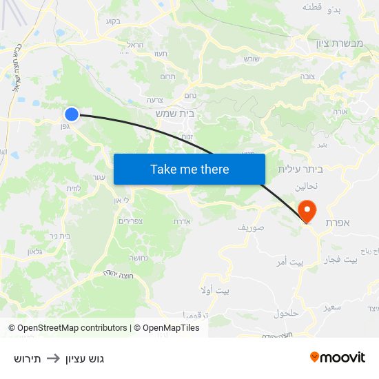 תירוש to גוש עציון map