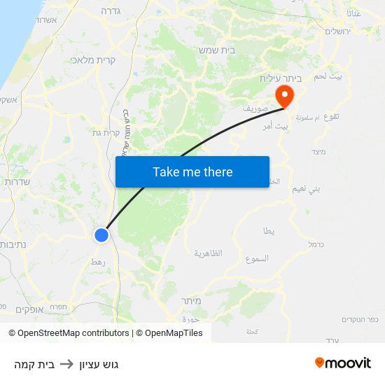 בית קמה to גוש עציון map