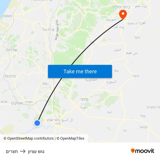 חצרים to גוש עציון map