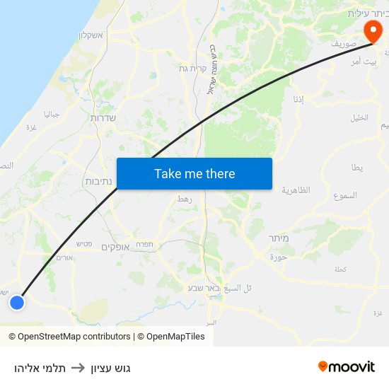 תלמי אליהו to גוש עציון map