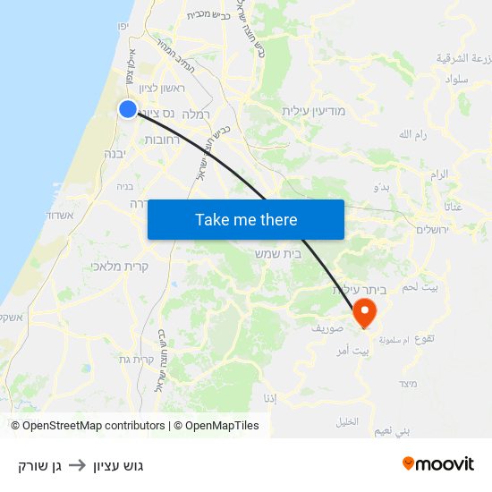 גן שורק to גוש עציון map