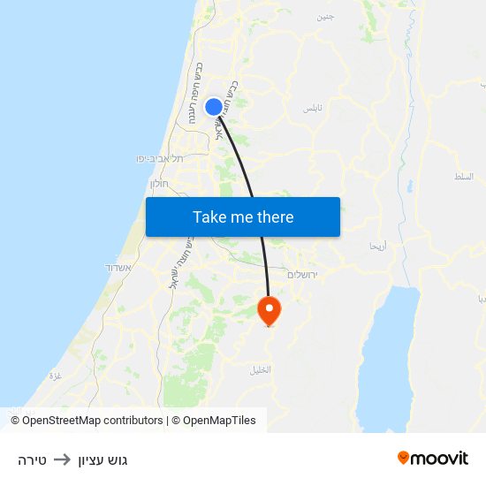 טירה to גוש עציון map