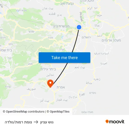 צומת רמות/גולדה to גוש עציון map
