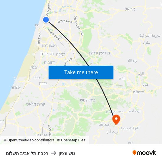 רכבת תל אביב השלום to גוש עציון map