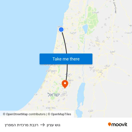 רכבת מרכזית המפרץ to גוש עציון map