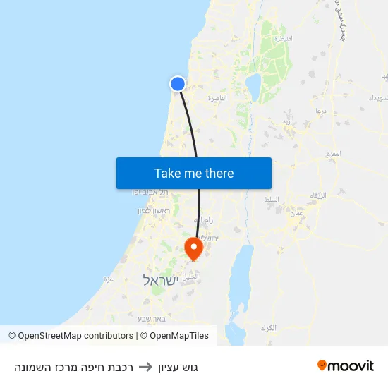 רכבת חיפה מרכז השמונה to גוש עציון map