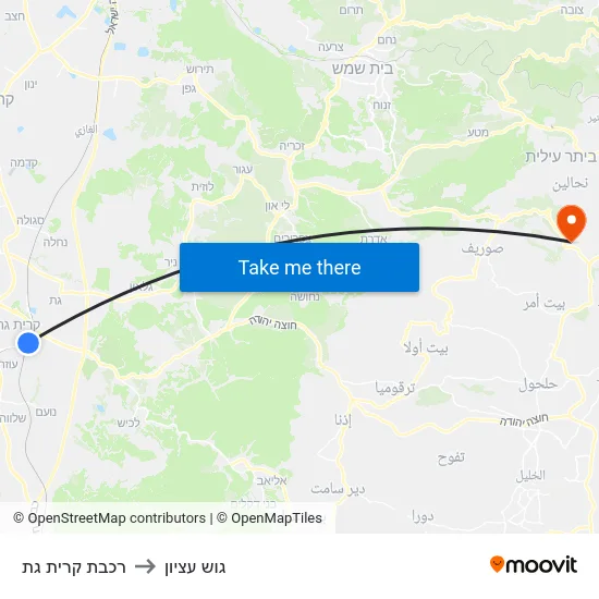 רכבת קרית גת to גוש עציון map