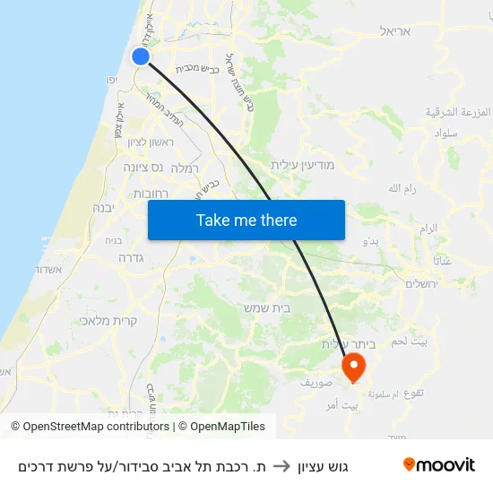 ת. רכבת תל אביב סבידור/על פרשת דרכים to גוש עציון map