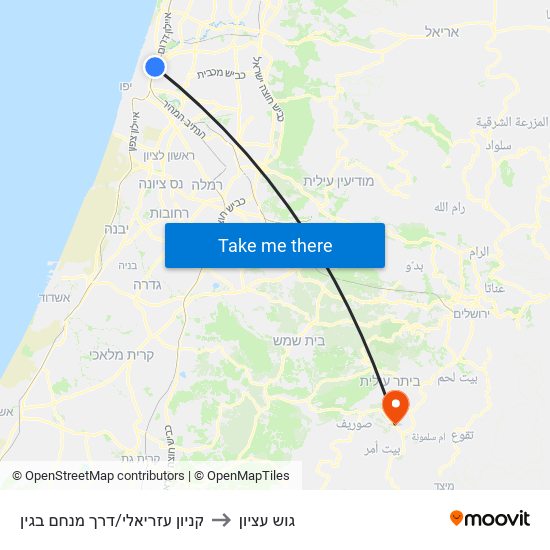 קניון עזריאלי/דרך מנחם בגין to גוש עציון map