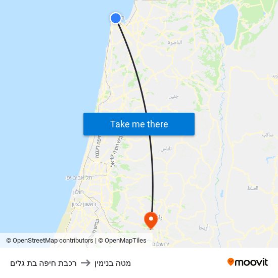 רכבת חיפה בת גלים to מטה בנימין map
