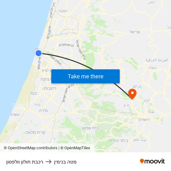 רכבת חולון וולפסון to מטה בנימין map