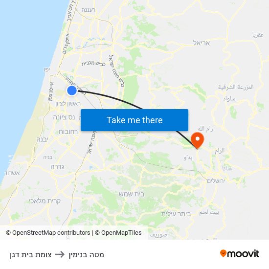 צומת בית דגן to מטה בנימין map