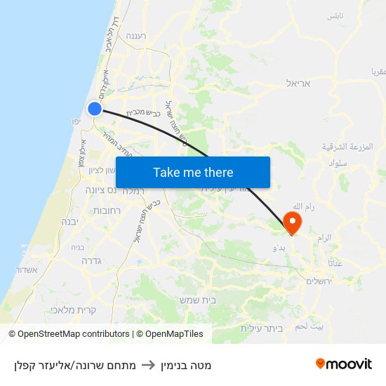 מתחם שרונה/אליעזר קפלן to מטה בנימין map