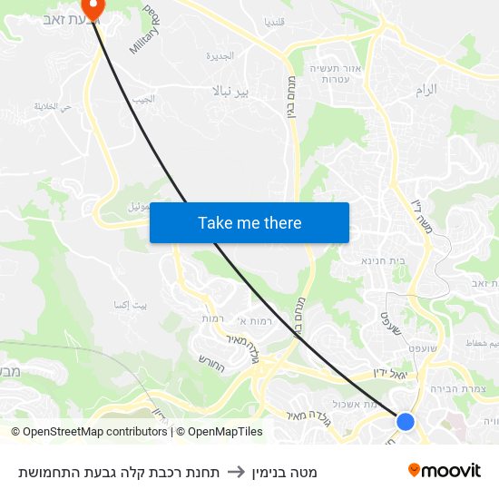 תחנת רכבת קלה גבעת התחמושת to מטה בנימין map