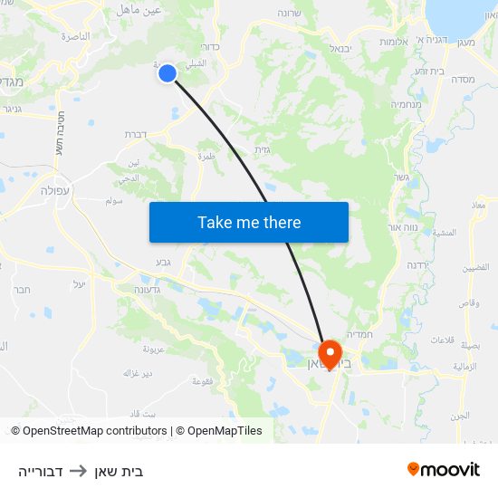 דבורייה to בית שאן map