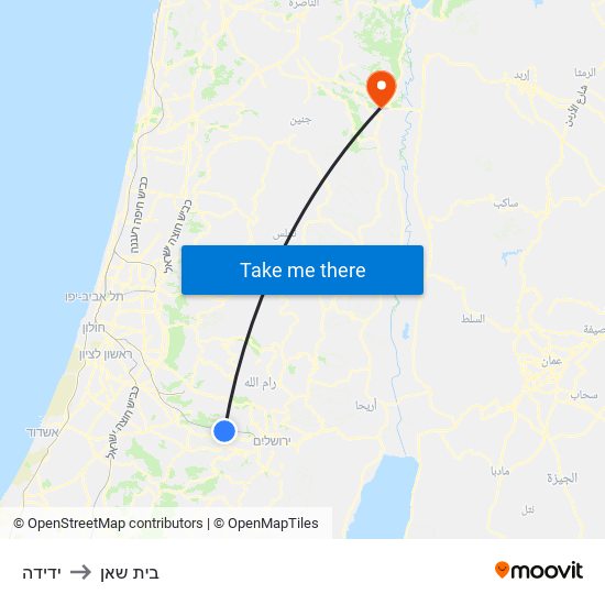 ידידה to בית שאן map