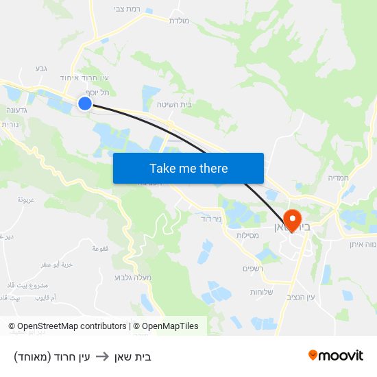 עין חרוד (מאוחד) to בית שאן map