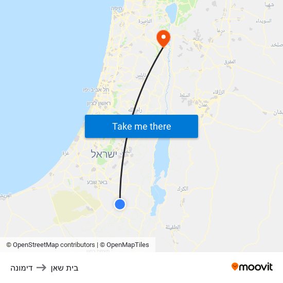 דימונה to בית שאן map