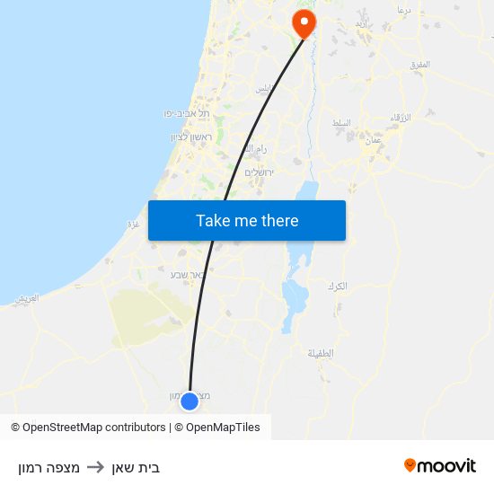 מצפה רמון to בית שאן map