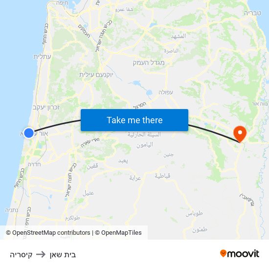 קיסריה to בית שאן map