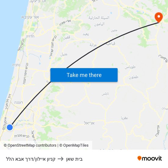 קניון איילון/דרך אבא הלל to בית שאן map