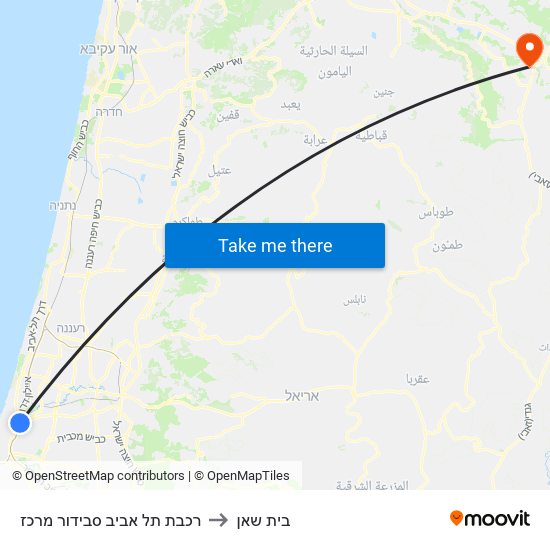 רכבת תל אביב סבידור מרכז to בית שאן map
