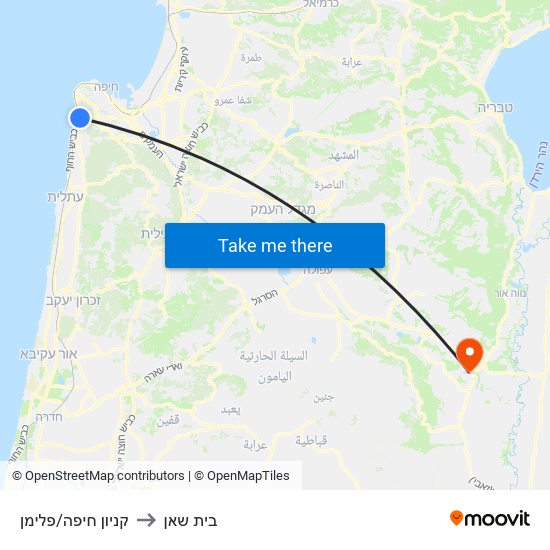 קניון חיפה/פלימן to בית שאן map