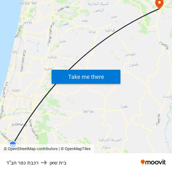 רכבת כפר חב"ד to בית שאן map