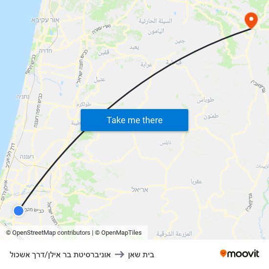 אוניברסיטת בר אילן/דרך אשכול to בית שאן map