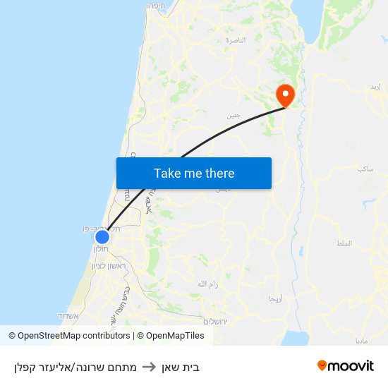 מתחם שרונה/אליעזר קפלן to בית שאן map