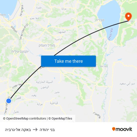 באקה אל-גרביה to בני יהודה map